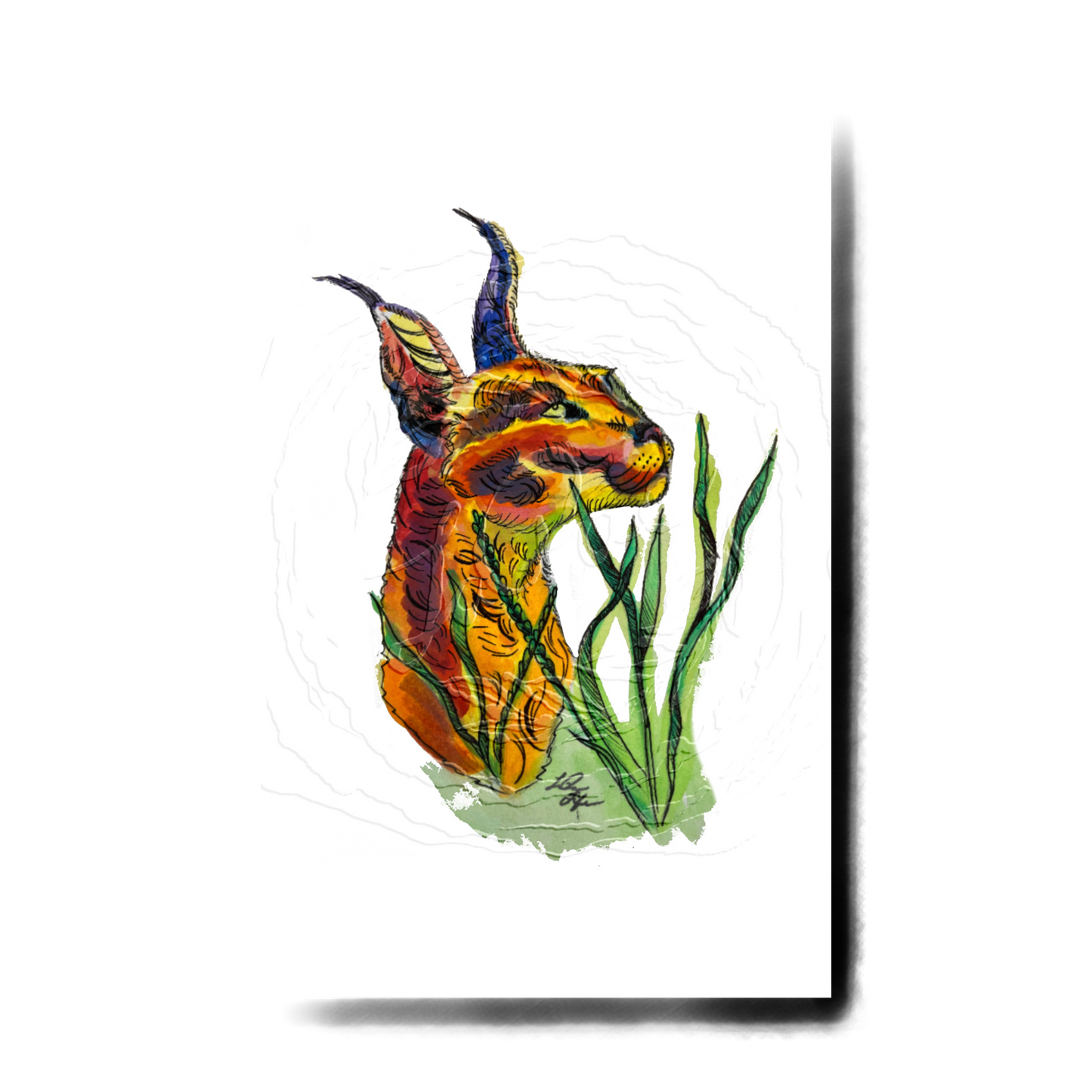 Colorful illustration of a creature with horns and a tail on a white background