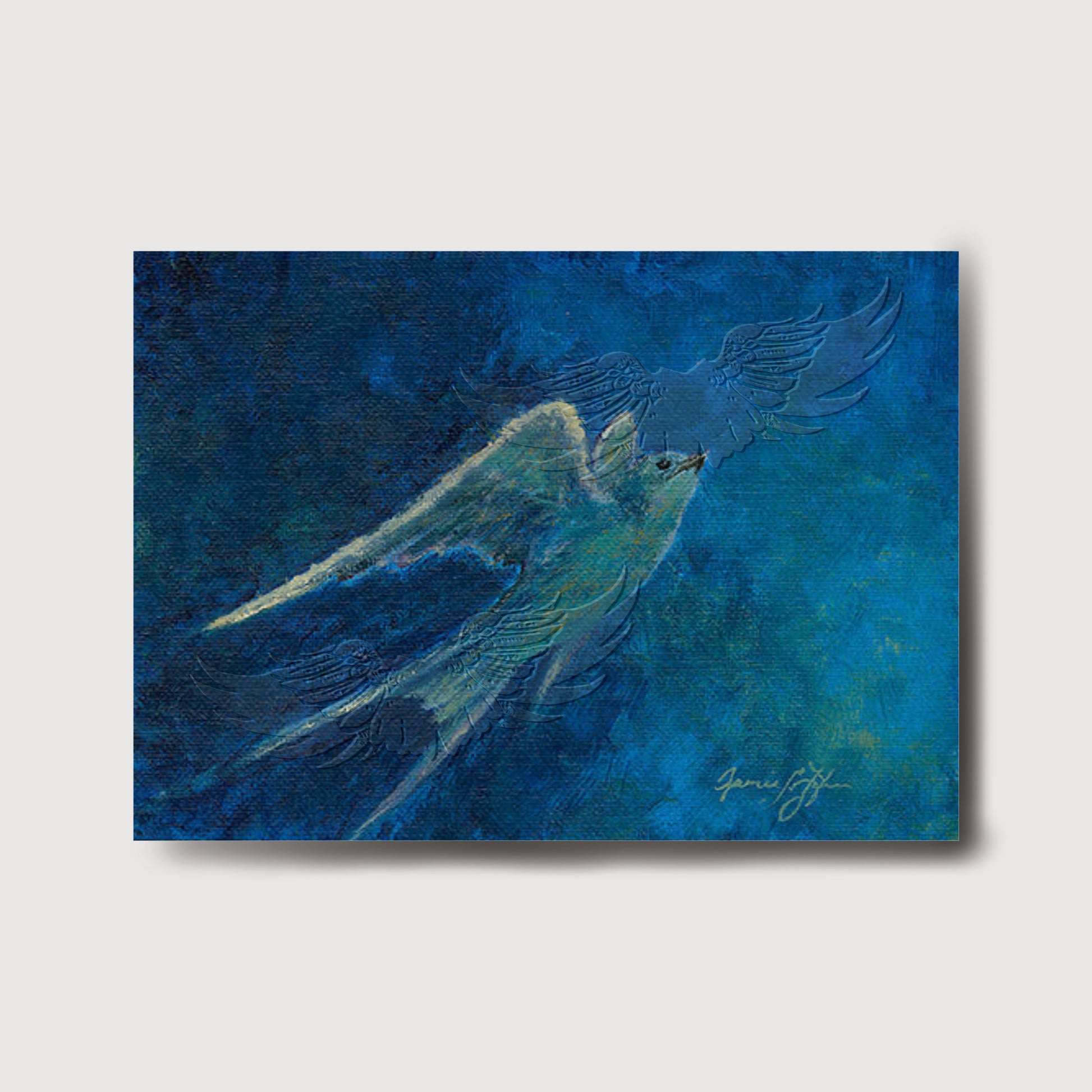 Bird on a blue textured background